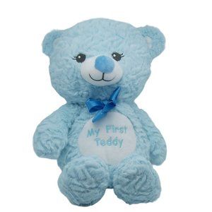 My First Bear Kellybaby Blue Plush Rattles Embroidered Eyes Soft Cuddly NWT 14"